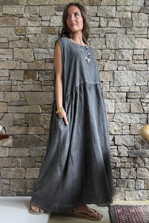 Lenni Cotton Smock Dress Washed Charcoal /50=